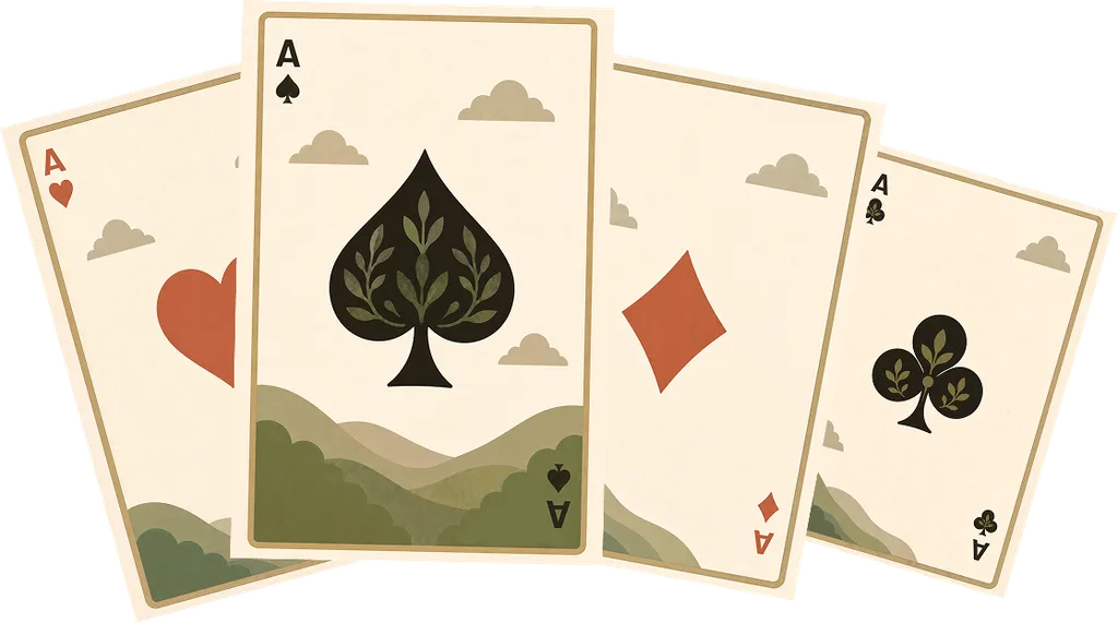 A fan of cards from Tarot, Katina, Lenormand, and Playing Cards