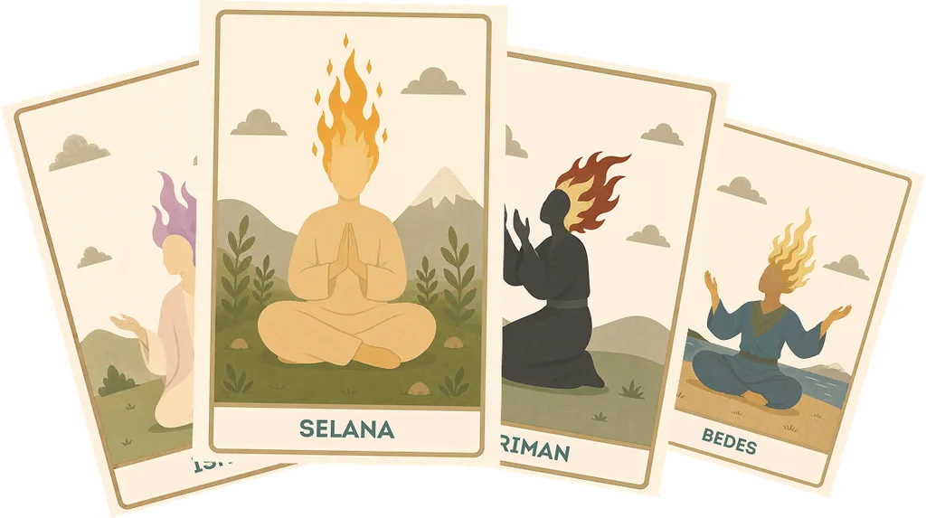 A fan of cards from Tarot, Katina, Lenormand, and Playing Cards
